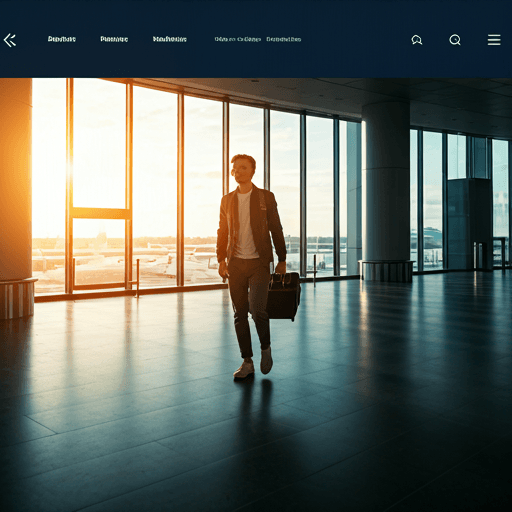 Young traveler walking through modern international airport terminal